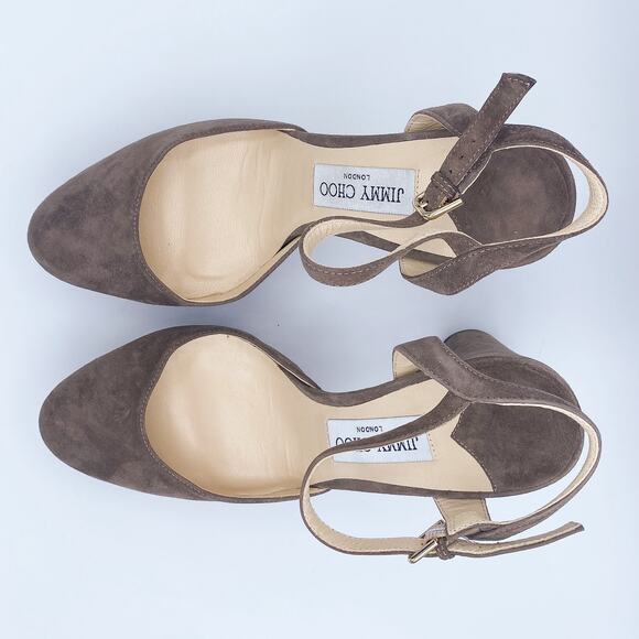 Jimmy Choo Maple 125 Stone/Taupe Suede Platform Pumps Heels - Picture 7 of 9